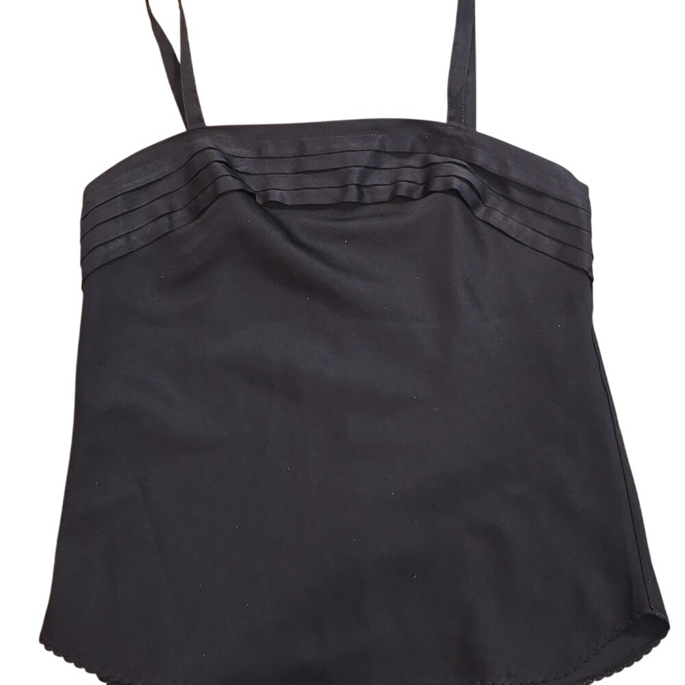 Vintage Lingerie Black Satin Cami Tank Top Goth Coquette Minimalist Deena XS/S‎